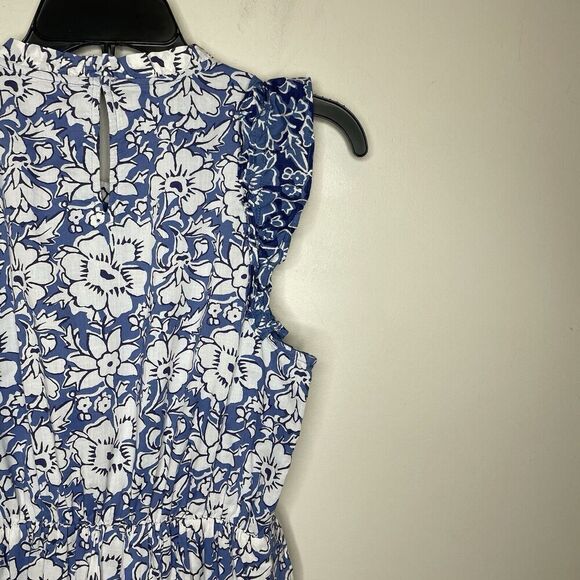J.CREW Dress Women 2 Blue Floral Above Knee NEW Ruffle Trim Pockets CA214 - Picture 8 of 15